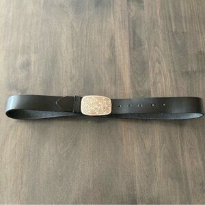 Unbranded Black Leather Big Silver Toned Rhinestone Belt Buckle XXL